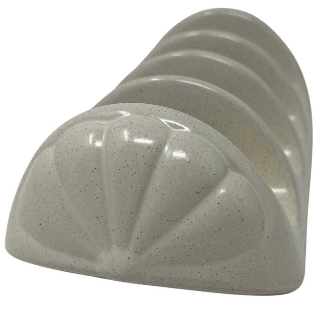 Vintage 70s Ceramic Shell Taco Holder 4 Slot Beige Stoneware Serving Tray